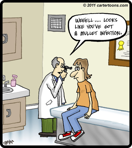 Cartoon: Mullet Infection (medium) by cartertoons tagged mullet,hair,doctor,office,health,infection,exam,patient