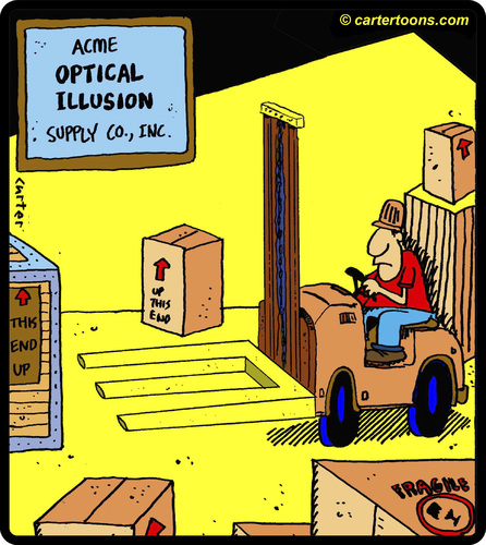 Cartoon: Optical Illusion Supply Co. (medium) by cartertoons tagged illusion,optical,warehouse,forklift