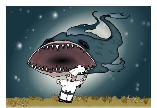 Cartoon: Wer ist hier die Delikatesse? (medium) by Fubuki tagged cook,cooking,koche,chef,koch,messer,essen,food,eaat,sea,ocean,meer,fisch,fish,kill