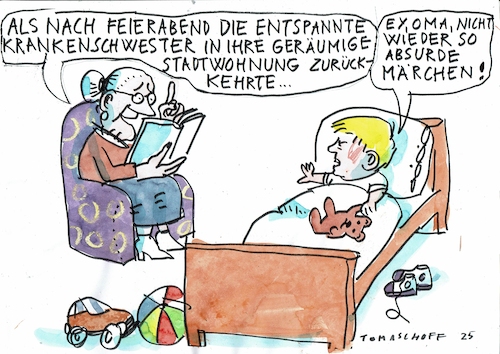 Cartoon: absurd (medium) by Jan Tomaschoff tagged löhne,krankenpflege,wohnunsnot,löhne,krankenpflege,wohnunsnot