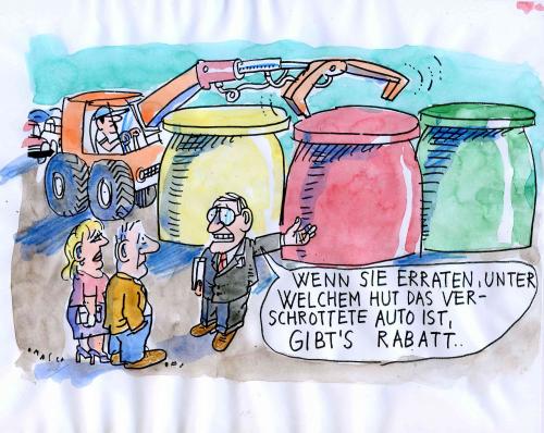 Cartoon: Abwrackprämie (medium) by Jan Tomaschoff tagged abwrackprämie,autoindustrie,rettungspaket,hütchenspiel