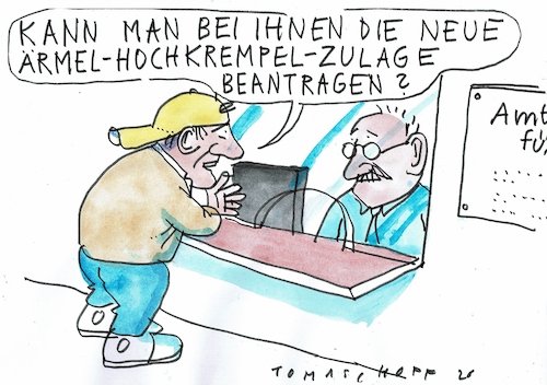 Cartoon: Ärmel hoch (medium) by Jan Tomaschoff tagged leistung,arbeit,unterstützung,staat,leistung,arbeit,unterstützung,staat