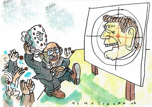 Cartoon: Agendabashing (medium) by Jan Tomaschoff tagged schulz,schröder,agenda,wahlkampf,schulz,schröder,agenda,wahlkampf
