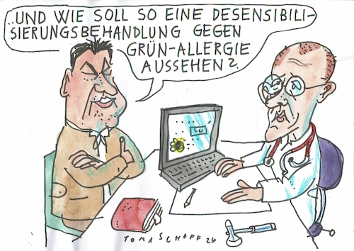 Cartoon: Allergie (medium) by Jan Tomaschoff tagged söder,märz,cdu,grünekoalition,söder,märz,cdu,grünekoalition