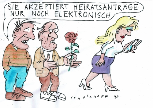 Cartoon: Antrag (medium) by Jan Tomaschoff tagged liebe,flirt,kommunikation,handy,liebe,flirt,kommunikation,handy