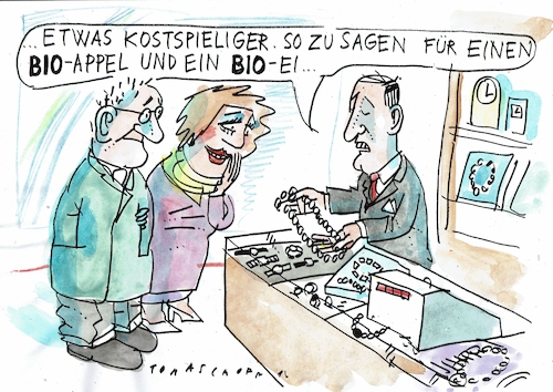 Cartoon: Appel und Ei (medium) by Jan Tomaschoff tagged bio,preise,inflation,bio,preise,inflation