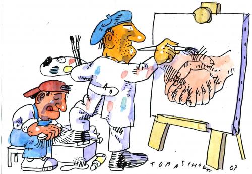 Cartoon: Arbeitsteilung (medium) by Jan Tomaschoff tagged arbeit,maler,modell,