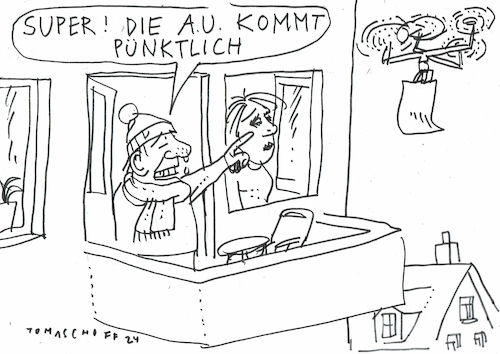 Cartoon: Arbeitsunfähigkeit (medium) by Jan Tomaschoff tagged medizin,arzt,patient,krankschreibung,kommunikation,medizin,arzt,patient,krankschreibung,kommunikation
