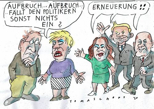 Cartoon: Aufbruch (medium) by Jan Tomaschoff tagged wahlen,versprechungen,phrasen,wahlen,versprechungen,phrasen