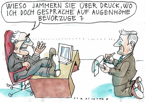 Cartoon: Augenhöhe (medium) by Jan Tomaschoff tagged führungsstil,chef,hierarchie,führungsstil,chef,hierarchie