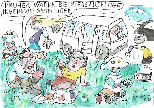 Cartoon: Ausflug (medium) by Jan Tomaschoff tagged roboter,digitalisierung,arbeitswelt,ki,roboter,digitalisierung,arbeitswelt,ki