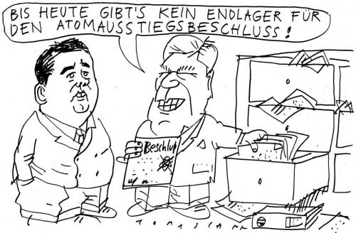 Cartoon: Ausstieg (medium) by Jan Tomaschoff tagged atomausstieg,akw,atomkraft,energie,glos,gabriel