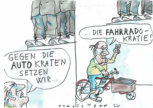 Cartoon: Autokraten (medium) by Jan Tomaschoff tagged autokratie,demokratie,fahrrad,autokratie,demokratie,fahrrad