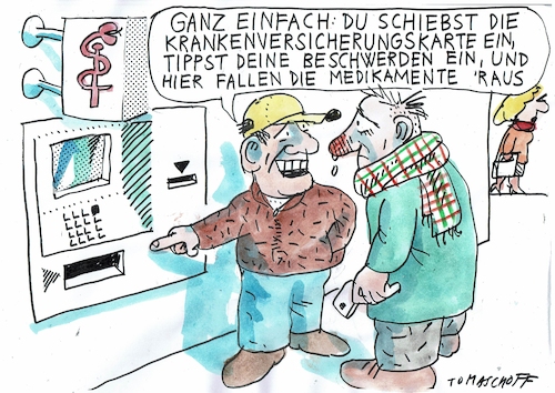 Cartoon: Automat (medium) by Jan Tomaschoff tagged medikamente,gesundheit,digitalisierung,medikamente,gesundheit,digitalisierung