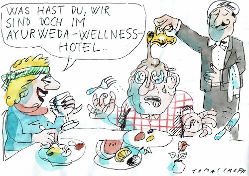 Cartoon: Ayurveda (medium) by Jan Tomaschoff tagged wellness,reisen,ayurveda,wellness,reisen,ayurveda