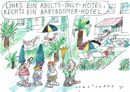 Cartoon: Babyboomer (medium) by Jan Tomaschoff tagged hotel,urlaub,alter,hotel,urlaub,alter