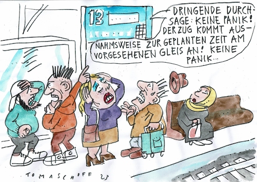 Cartoon: Bahn (medium) by Jan Tomaschoff tagged bahn,verspärung,fahrplan,bahn,verspärung,fahrplan