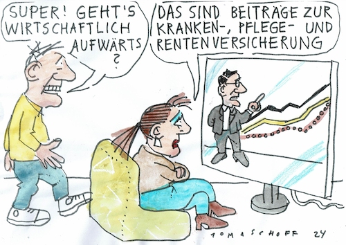 Cartoon: Beiträge (medium) by Jan Tomaschoff tagged wirtschaft,krise,rente,krankenversicherung,pflege,wirtschaft,krise,rente,krankenversicherung,pflege