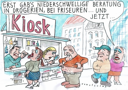 Cartoon: Beratung (medium) by Jan Tomaschoff tagged gesundheit,beratung,behandlung,niederschwellig,gesundheit,beratung,behandlung,niederschwellig