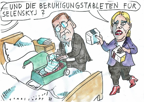 Cartoon: Beruhigung (medium) by Jan Tomaschoff tagged pistorius,ukraine,waffenlieferungen,selenskyj,pistorius,ukraine,waffenlieferungen,selenskyj