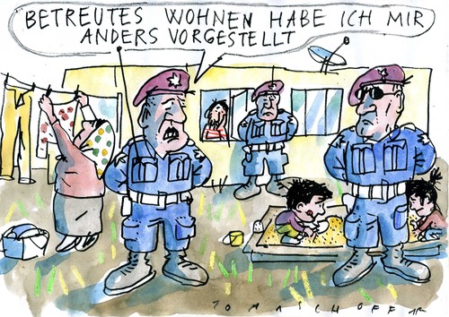 Cartoon: betreutes Wohnen (medium) by Jan Tomaschoff tagged asyl,migration,fremdenhass,asyl,migration,fremdenhass
