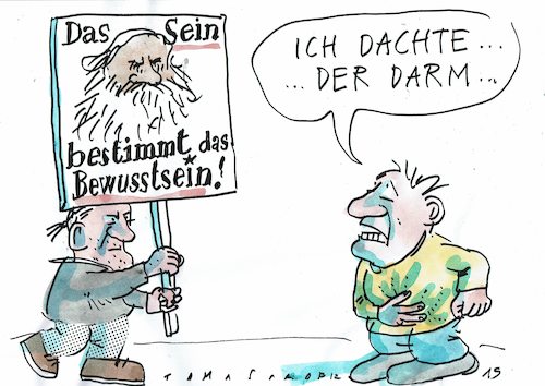 Cartoon: Bewusstsein (medium) by Jan Tomaschoff tagged marx,philosophie,darm,biologie,marx,philosophie,darm,biologie