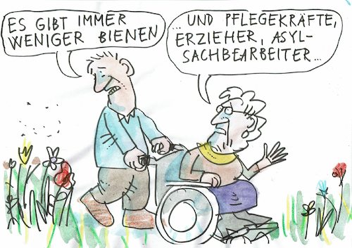 Cartoon: Bienensterben (medium) by Jan Tomaschoff tagged bienen,fachkräfte,pflege,bienen,fachkräfte,pflege