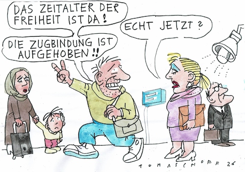 Cartoon: Bindung (medium) by Jan Tomaschoff tagged bahn,verspätung,bahn,verspätung