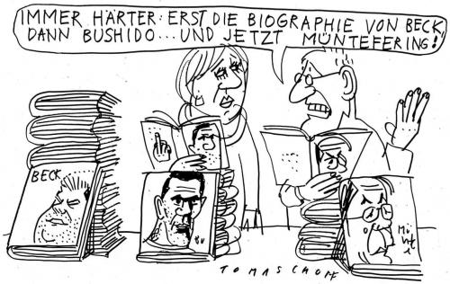Cartoon: Biographien (medium) by Jan Tomaschoff tagged beck,bushido,müntefering,bücher,literatur,biographien
