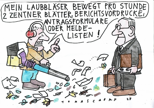 Cartoon: Bläser (medium) by Jan Tomaschoff tagged laub,bürokratie,berichte,anträge,laub,bürokratie,berichte,anträge