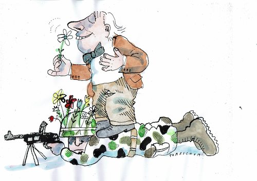 Cartoon: Blumen (medium) by Jan Tomaschoff tagged gewalt,krieg,idealismus,sentimentalität,gewalt,krieg,idealismus,sentimentalität