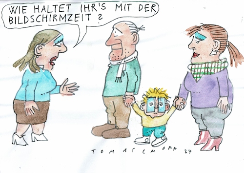 Cartoon: Boldschirmzeit (medium) by Jan Tomaschoff tagged medien,kind,pc,handy,medien,kind,pc,handy