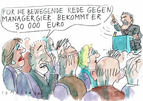 Cartoon: Bonzen (medium) by Jan Tomaschoff tagged managergehälter,gerechtigkeit,managergehälter,gerechtigkeit
