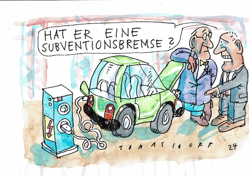 Cartoon: Bremse (medium) by Jan Tomaschoff tagged auto,subventionen,auto,subventionen
