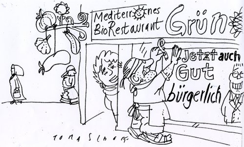 Cartoon: Bürgerlich (medium) by Jan Tomaschoff tagged grüne,umfragewerte,claudia,roth
