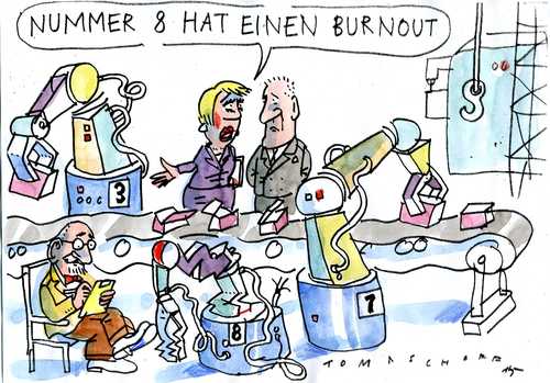 Cartoon: Burnout (medium) by Jan Tomaschoff tagged roboter,arbeitswelt,burnout,roboter,arbeitswelt,burnout