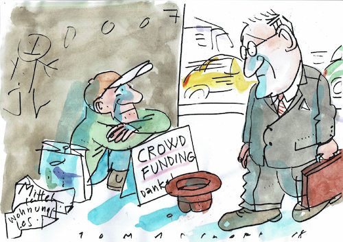 Cartoon: crowd funding (medium) by Jan Tomaschoff tagged betteln,betteln