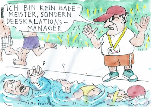 Cartoon: Deeskalation (medium) by Jan Tomaschoff tagged gewalt,freibad,gewalt,freibad