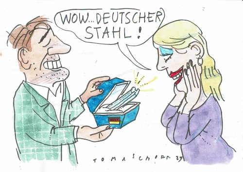 Cartoon: Deutscher Stahl (medium) by Jan Tomaschoff tagged wirtschaft,stahl,krise,wirtschaft,stahl,krise