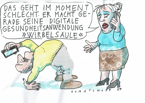 Cartoon: digital (medium) by Jan Tomaschoff tagged gesundheit,digitale,anwendung,handy,gesundheit,digitale,anwendung,handy