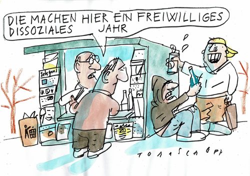 Cartoon: dissozial (medium) by Jan Tomaschoff tagged jugend,alkohol,jugend,alkohol