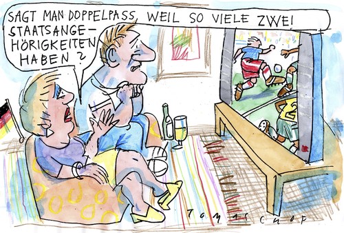 Cartoon: Doppelpass (medium) by Jan Tomaschoff tagged staatsangehörigkeit,migration,doppelpass,staatsangehörigkeit,migration,doppelpass