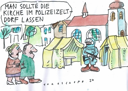 Cartoon: Dorf (medium) by Jan Tomaschoff tagged kirche,terror,intoleranz,kirche,terror,intoleranz
