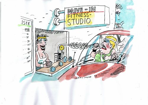 Cartoon: Drive in (medium) by Jan Tomaschoff tagged corona,epidemie,kontakte,fitness,corona,epidemie,kontakte,fitness