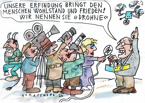 Cartoon: Drohne (medium) by Jan Tomaschoff tagged technik,krieg,frieden,drohne,technik,krieg,frieden,drohne