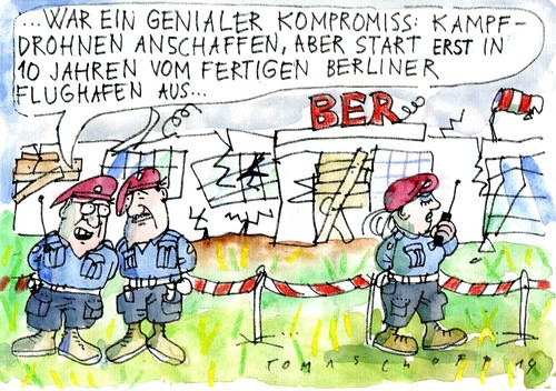 Cartoon: Drohnen (medium) by Jan Tomaschoff tagged drohnen,flughafen,berlin,drohnen,flughafen,berlin