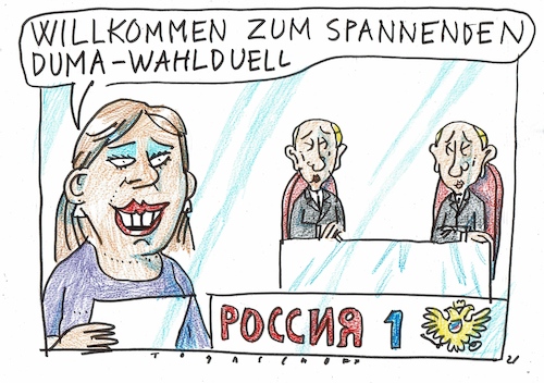 Cartoon: Duell (medium) by Jan Tomaschoff tagged putin,russland,demokratie,wahl,putin,russland,demokratie,wahl