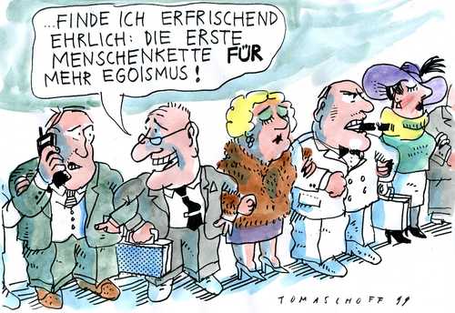 Cartoon: egoismus (medium) by Jan Tomaschoff tagged egoismus,kette,egoismus,kette,menschen,ego