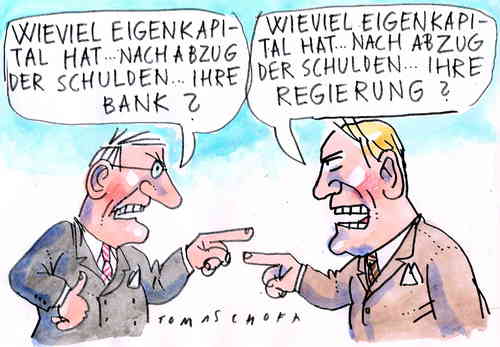 Cartoon: Eigenkapital (medium) by Jan Tomaschoff tagged eigenkapital,banken,regierung,wirtschaftskrise,verschuldung,schulden