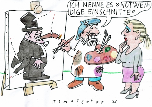 Cartoon: Einschnitte 2 (medium) by Jan Tomaschoff tagged staatsschulden,sparen,staatsschulden,sparen